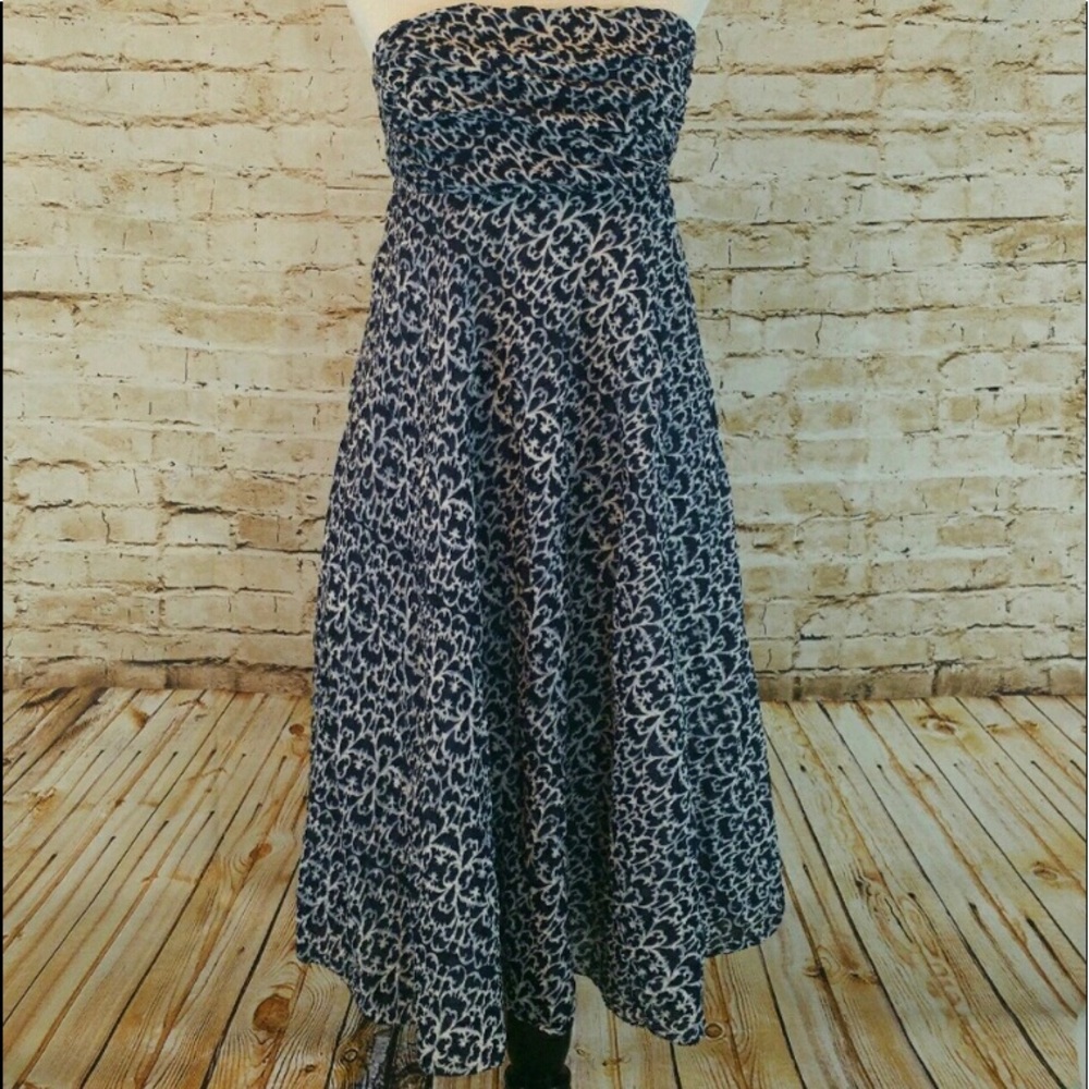 J Crew Strapless Navy & White Dress